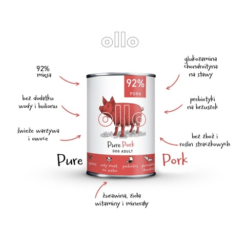 Ollo Pure Pork 400g wieprzowina - karma mokra dla psów dorosłych