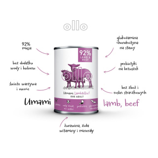 Ollo Umami Lamb&Beef 400g - jagnięcina z wołowiną - karma mokra dla psów dorosłych