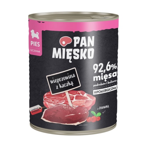 Pan Mięsko wieprzowina z kaczką 800g - mokra karma dla szczeniąt