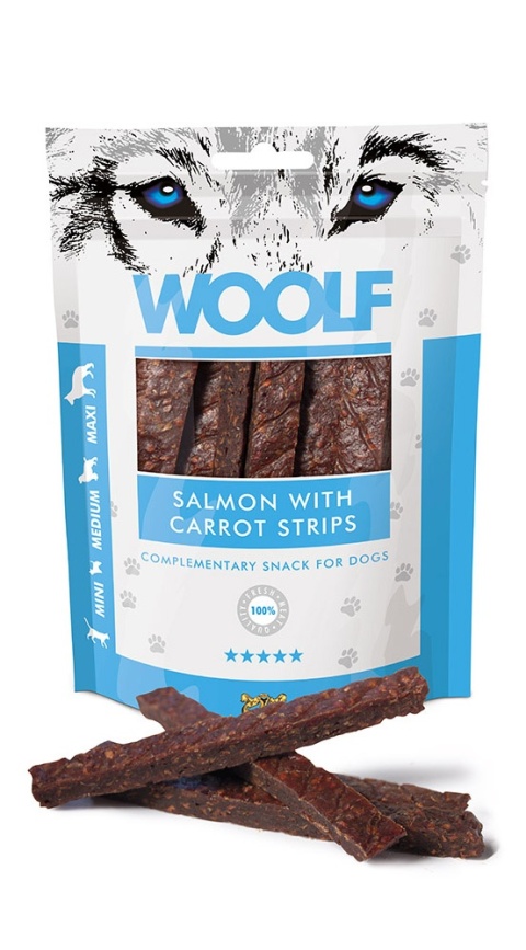 Woolf - Salmon with Carrot Stripes 100g - łosoś - przysmak dla psa