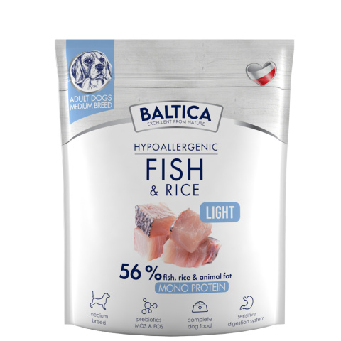 Baltica Fish&Rice Light M 1kg - ryba z ryżem - średnie rasy